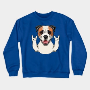 American Bulldog dog. Horns, Rock gesture. Dog portrait. American bulldog portrait Crewneck Sweatshirt